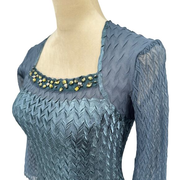 Komarov Textured Crinkle Charmeuse Chiffon Jeweled Fit & Flare Cocktail Dress - Picture 5 of 14